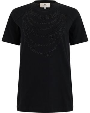Elisabetta Franchi Short-Sleeve Printed Cotton T-Shirt, T-Shirts & Jerseys - Black
