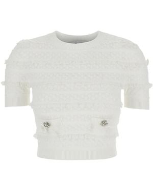 Self-Portrait Top Pointelle Knit With Short Sleeves - White