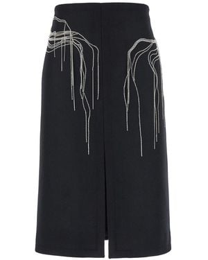 Dries Van Noten Midi Skirt With Beaded Embellishments Wool Polyamid - Black