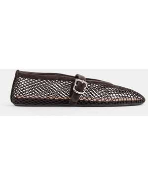Maison AlaïA Mesh And Dark Suede Ballerina Flats Flatware - White