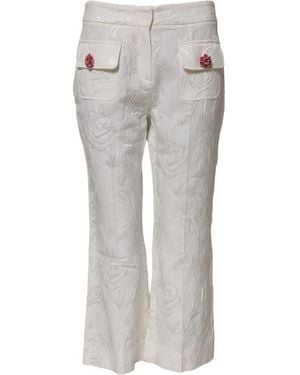 Dolce & Gabbana White Cotton Floral Jacquard Pants - Gray