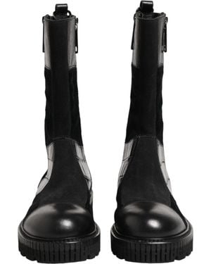 Dolce & Gabbana Patchwork Leather Mid Calf Boot Shoes Co+Horse+Crocodile - Black