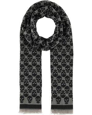 McQueen Alexander Mcqueen Skull-Jacquard Wool Scarf - Black