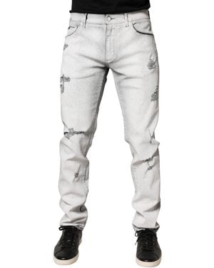 Dolce & Gabbana Light Distressed Skinny Denim Jeans Cotton Elastane Clothing - Grey