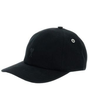 Ami Paris Baseball Cap Cotton Hat - Black