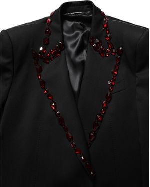 Dolce & Gabbana Crystal Embellished Coat Blazer Jacket Virgin Wool Silk Polyester Clothing - Black