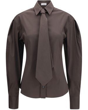 Brunello Cucinelli Cotton Blend Shirt With Tie Cotton; Polyamide; Elastane - Grey