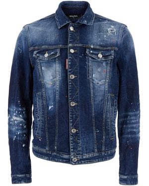 DSquared² Dan Jacket With Classic Collar And All-Over Painted Details - Blue