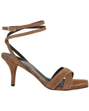 Semicouture Suede Y6Sz40T57 Heeled Sandals With Square Toe Heels - Metallic