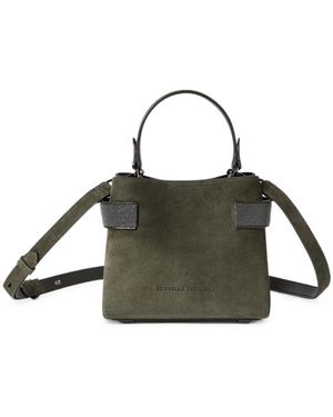 Brunello Cucinelli Small Suede Top-Handle Bag Calf Leather - Green