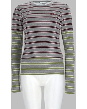 Ganni Layered Cotton T-Shirt Organic Elastane T-Shirts And Polos - Grey
