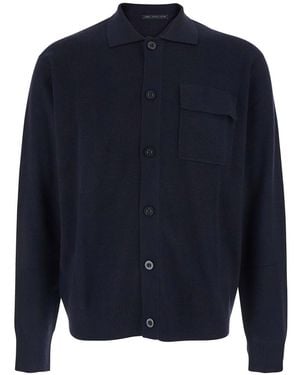 Low Brand Cardigan With Polo Shirt Style Collar And One Front Patch Pocket - Blue