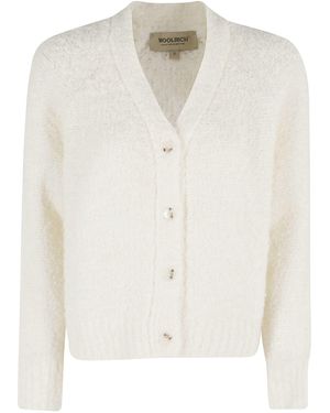 Woolrich Boucle Cardigan With V-Neckline And Relaxed Fit - White