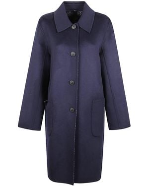Tory Burch Jacquard Wool Coat With Monogram T - Blue