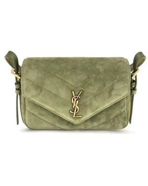 Saint Laurent Bicolour Suede Leather Shoulder Bag - Green