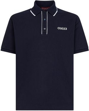 Gucci Cotton Pique Embroidered Polo Shirt - Blue