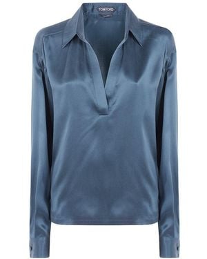 Tom Ford Blouse Powder Silk Light Blouses - Blue