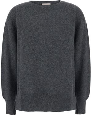 Semicouture V-Neck Pullover Cashmere Wool Tops - Grey