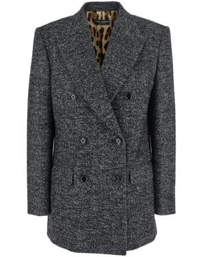 Dolce & Gabbana Double-Breasted Jacket With Peak Revers - Gray