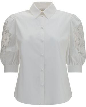 Valentino Shirt With Sangallo Lace Sleeves Cotton - Gray