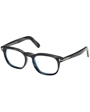 Tom Ford Eyeglasses Square Full Rim, Horn Frame And Clear Light Block Lens Ft5930-D-B063 - Black