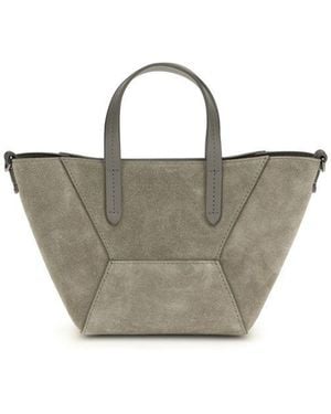 Brunello Cucinelli Calf Leather Bos Taurus Shoulder Bag - Grey