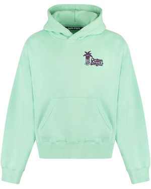 Palm Angels Cotton Hoodie With Maxi Print Sweaters - Green