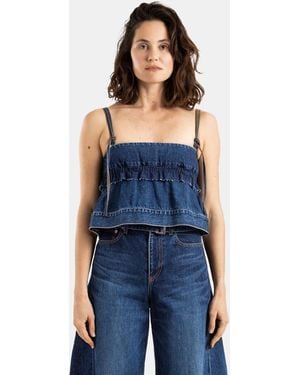 Sacai Distressed Ruffled Denim Bustier Top Jumper - Blue