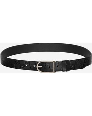 Gucci Reversible Belt With Rounded Buckle Leather - Black