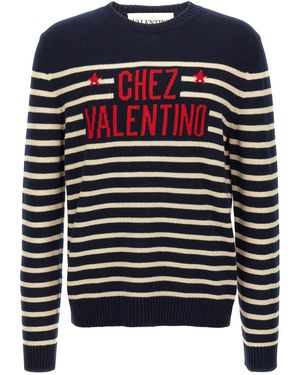 Valentino Garavani Chez Jersey Virgin Wool Jumper, Cardigans - Blue