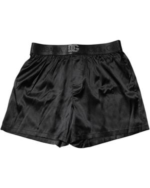 Dolce & Gabbana Logo Waist Regular Boxer Shorts Underwear Silk - Black