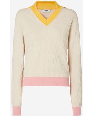 Fendi Sweater With Ff Pattern Cotton - Natural
