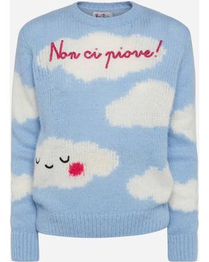 MC2 Saint Barth Maglia New Queen Soft Con Ricamo Non Ci Piove Azzurra Knitwear - Blue