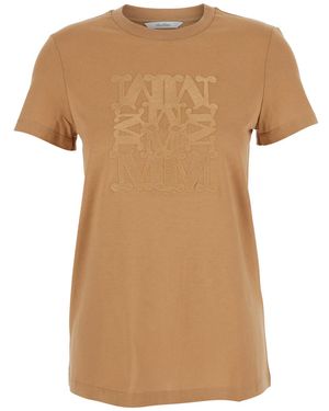 Max Mara Crewneck T-Shirt With Logo Embroidery Cotton T-Shirts & Jerseys - Natural