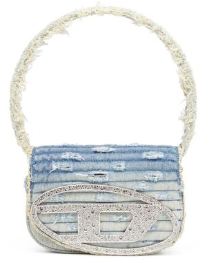 DIESEL 1Dr Denim Shoulder Bag With Used Effect - Blue