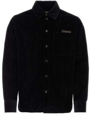 Bottega Veneta Corduroy Point-Collar Button-Up Shirt - Black