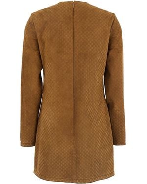 Gucci Dress With Front Horsebit Details And All-Over Gg Motif - Brown