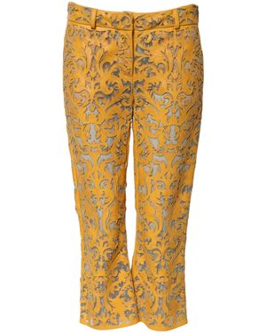 Dolce & Gabbana Floral Laser Cut Leather Trousers - Yellow