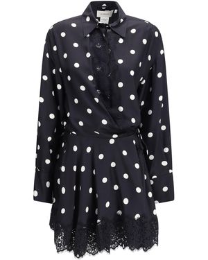 Max Mara Polka Dot Lace Dress With Drawstring Silk - Blue