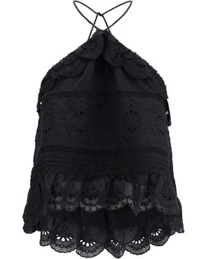 Isabel Marant Prisha Ruffle Top Polyester; Cotton - Black