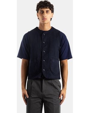 Momotaro Sashiko Overdye Dyed Vest Gilet - Blue