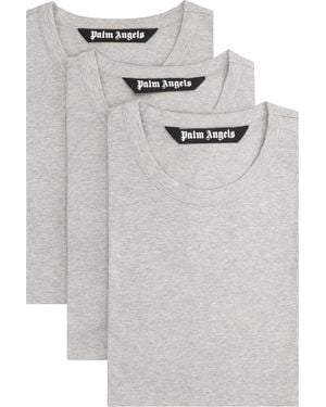 Palm Angels Set Of Three Cotton Crew Neck T-Shirts - Grey