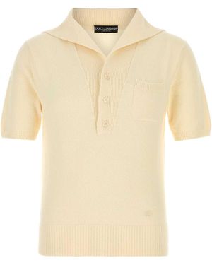 Dolce & Gabbana Cream Cotton Blend Polo Shirt - Natural