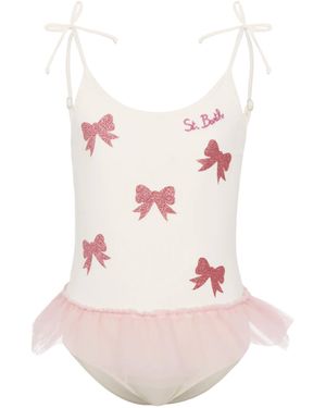 MC2 Saint Barth Dancer One-Piece Swimsuit With Tulle Ruffle And Glittered Bows One Piece - Pink