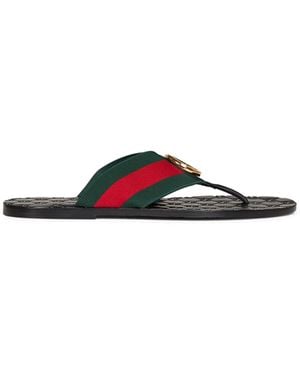 Gucci Leather And Web Ribbon Riviera Thong Sandals - Multicolor
