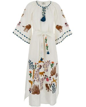 BENARAS BY CITRUS Congo Veronica Kaftan With Elegant Linen Details For Beachwear - White