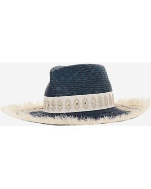Ferruccio Vecchi Straw And Viscose Blend Hat With Embroidery - Blue