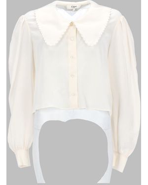 Chloé Blouse Puff-Sleeve Crêpe De Chine Silk Shirt - White