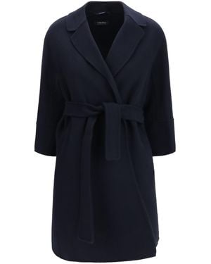 Max Mara Arona Virgin Wool Coat Fleece Ovis Aries - Blue