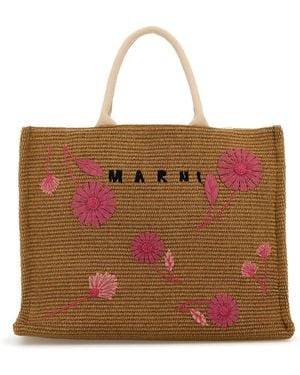 Marni Caramel Raffia Shopping Bag - Multicolour